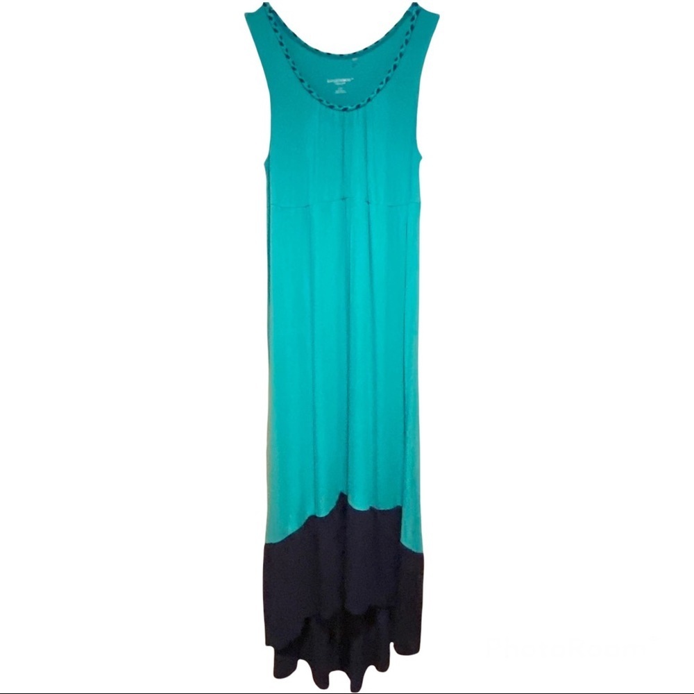 Liz Lange High Low Maternity Dress Green and Blue Color Block Size Medium.